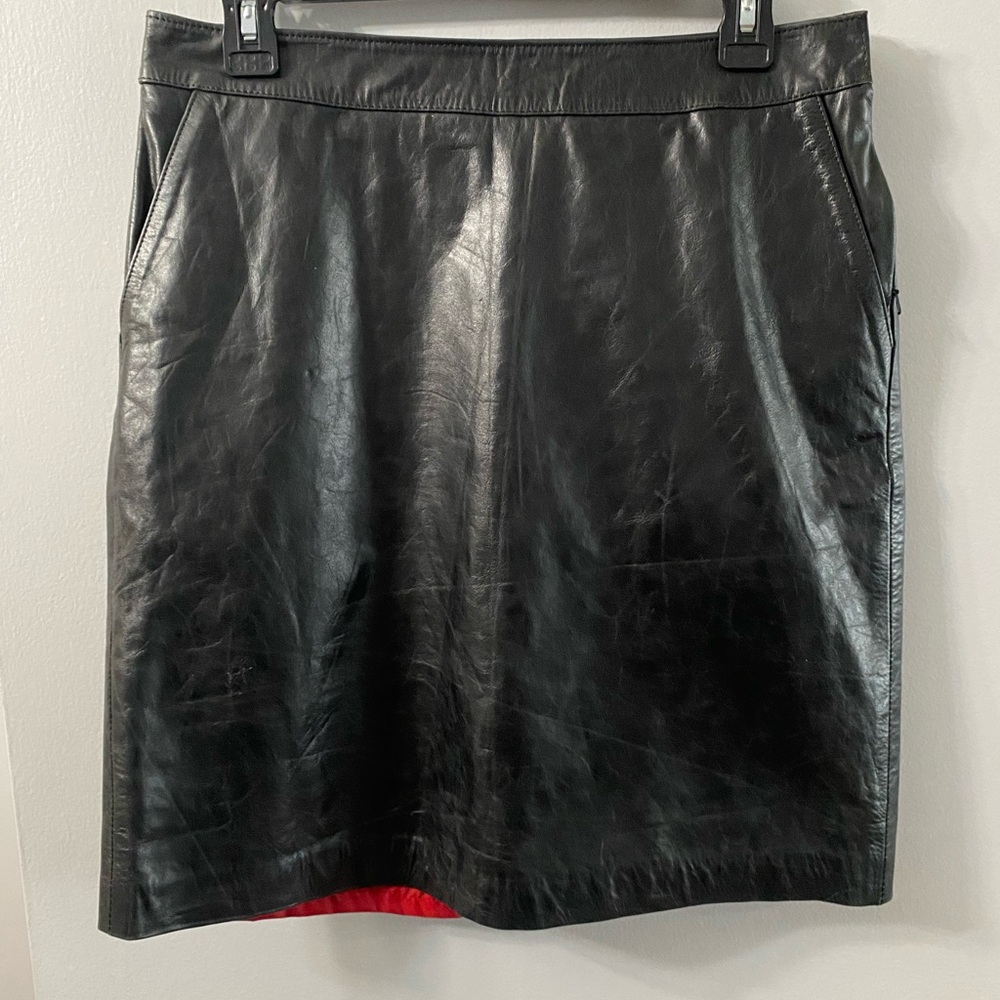 Vintage Tommy Hilfiger Black Leather Mini Skirt with Red Silk Lining NWT
